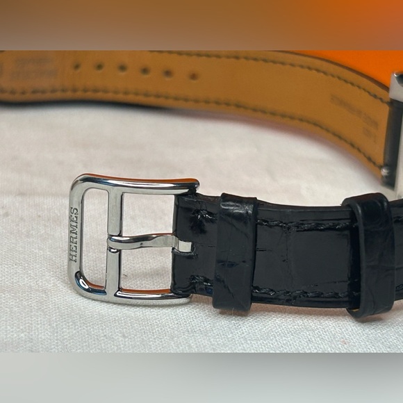 🌟SOLD🌟HERMES Heure H Watch Diamond Bezel Alligator Noir Black - Picture 12 of 15